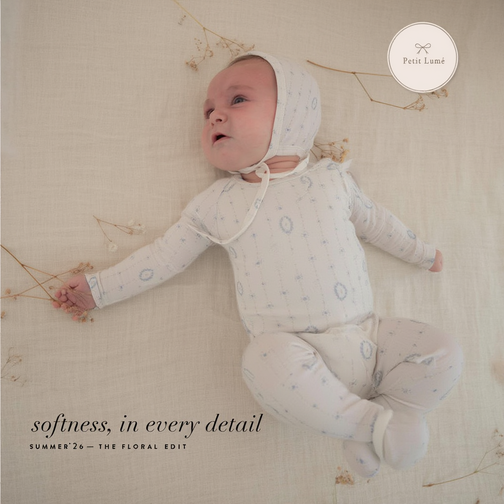 Petit Lu floral newborn layette set with bonnet